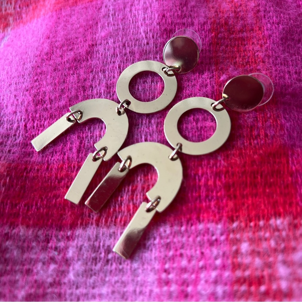 Gold Geometric Shape Dangle Earrings - Picture 4 of 4